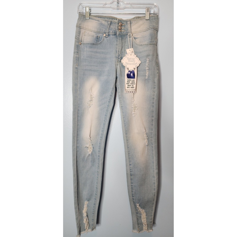 Thrill Jeans Skinny Juniors 3 Blue Distressed High Rise Light Wash Better Booty